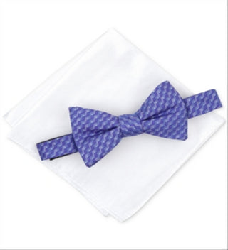 Alfani Men's Geometric Pre-Tied Bow Tie & Solid Pocket Square Set  Purple One Size