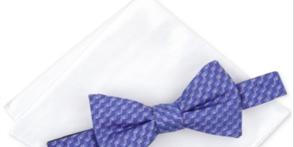 Alfani Men's Geometric Pre-Tied Bow Tie & Solid Pocket Square Set  Purple One Size