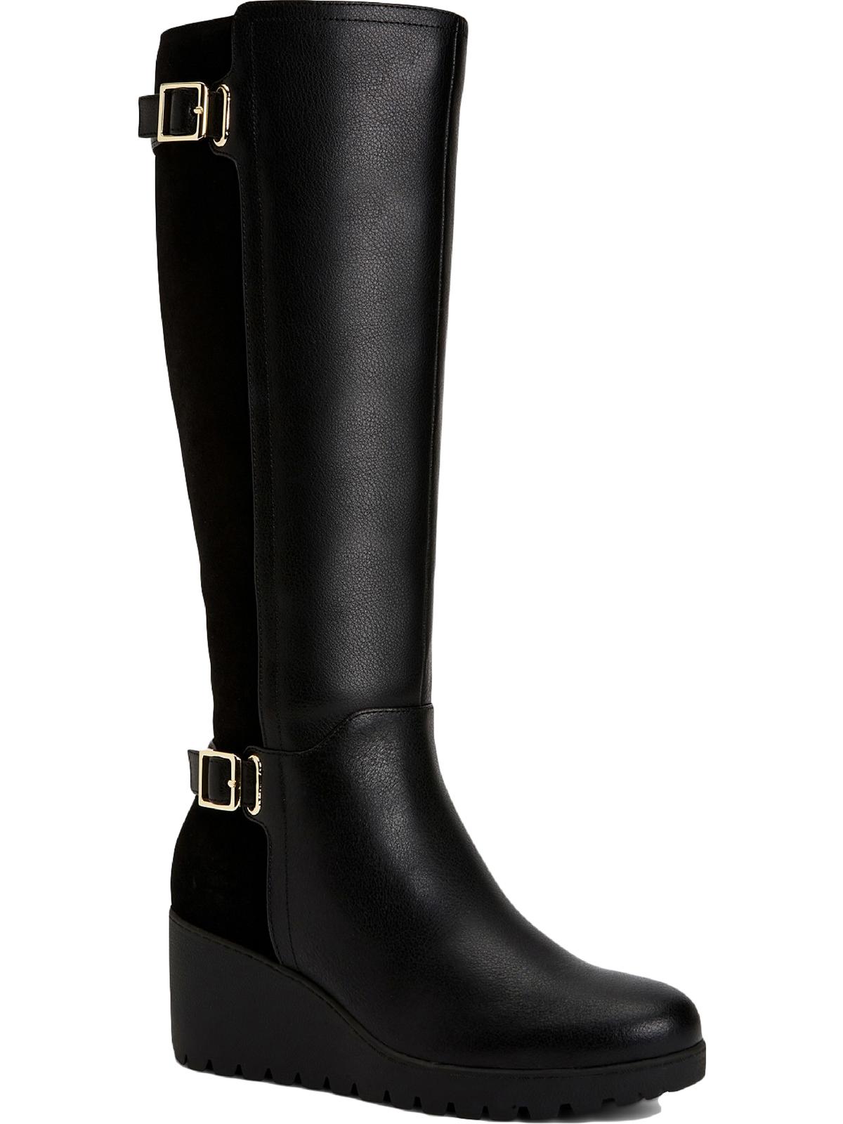 Giani Bernini Women's Buckle Accent Round Toe Wedge Zip up Dress Boots Black Size 12 M