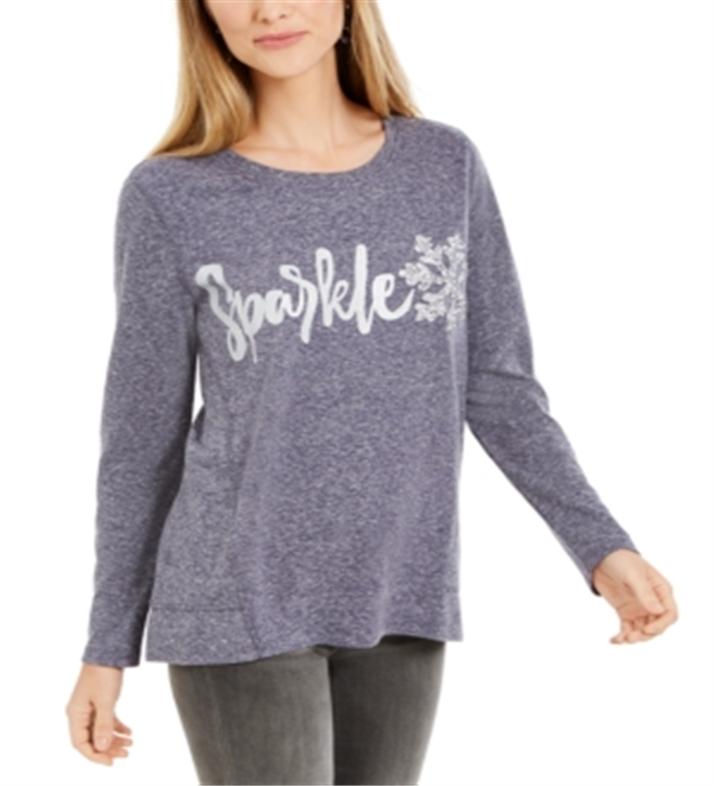 Style & Co Women's  Sparkle Graphic Sweatshirt  Sparkle Snowflake Blue Size XS