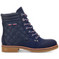 Tommy Hilfiger Women's Platform Quilted Zipper Accent Onella Round Toe Block Heel Lace up Booties Blue Size 9 M