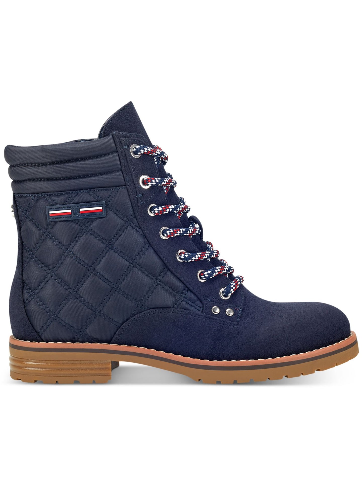 Tommy Hilfiger Women's Platform Quilted Zipper Accent Onella Round Toe Block Heel Lace up Booties Blue Size 9 M