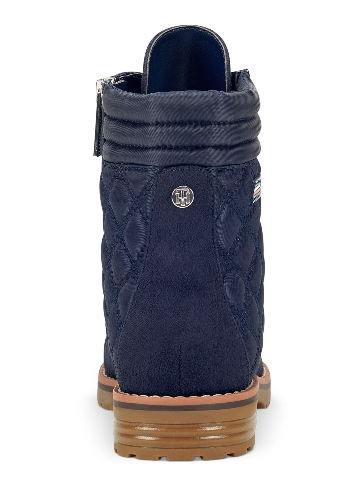 Tommy Hilfiger Women's Platform Quilted Zipper Accent Onella Round Toe Block Heel Lace up Booties Blue Size 9 M