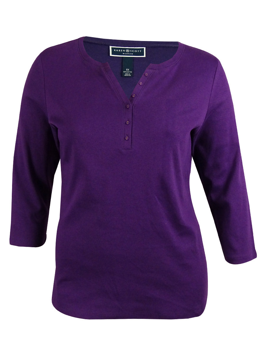 Style & Co Women's Three Quarters Sleeve Top Black Size 0X