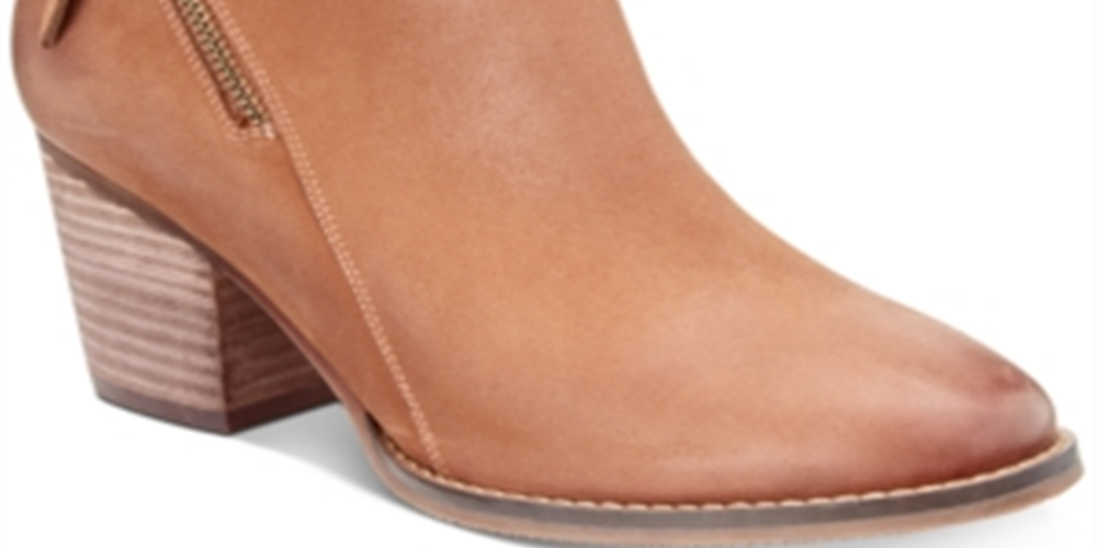 Aqua Women's Almond Toe Stacked Heel Zip up Leather Booties Brown Size 9.5 M