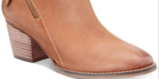 Aqua Women's Almond Toe Stacked Heel Zip up Leather Booties Brown Size 9.5 M