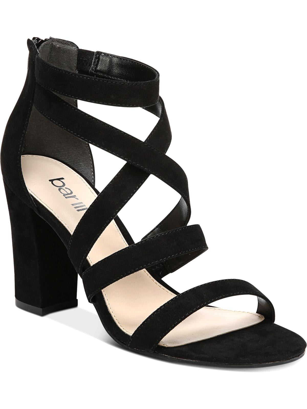 Bar III Women's Strappy Ankle Strap Padded Blythe Round Toe Block Heel Zip up Dress Sandals Black Size 9.5M