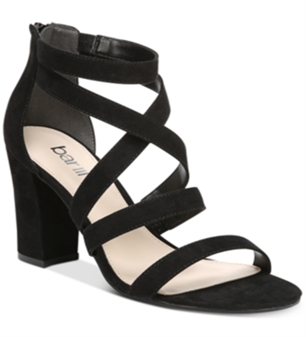 Bar III Women's Strappy Ankle Strap Padded Blythe Round Toe Block Heel Zip up Dress Sandals Black Size 9.5M