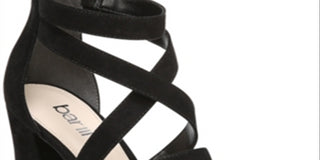 Bar III Women's Strappy Ankle Strap Padded Blythe Round Toe Block Heel Zip up Dress Sandals Black Size 9.5M