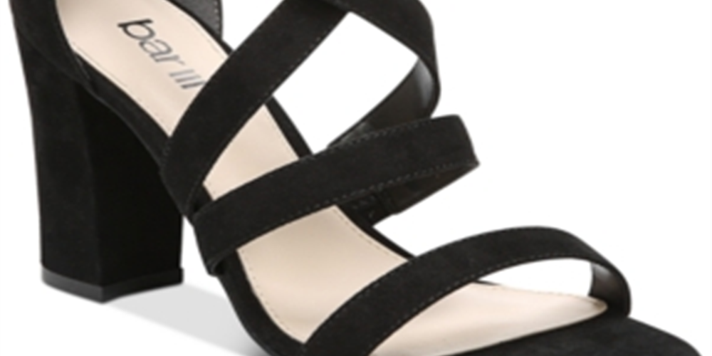 Bar III Women's Strappy Ankle Strap Padded Blythe Round Toe Block Heel Zip up Dress Sandals Black Size 9.5M