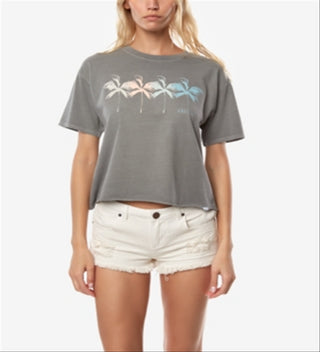 O'Neill Juniors' Cotton Broadway Palm Graphic-Print T-Shirt Gray Size Small