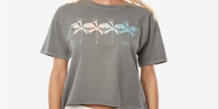 O'Neill Juniors' Cotton Broadway Palm Graphic-Print T-Shirt Gray Size Small