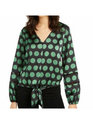 INC Women's Polka Dot Long Sleeve V Neck Top Black Size XS