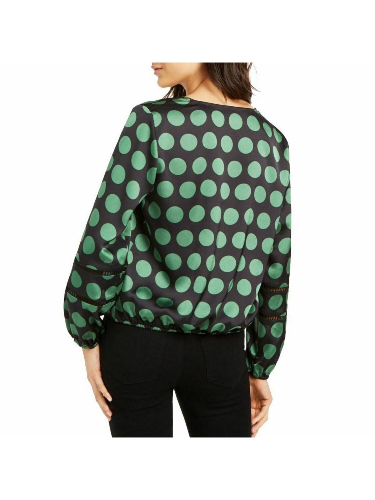 INC Women's Polka Dot Long Sleeve V Neck Top Black Size XS