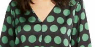 INC Women's Polka Dot Long Sleeve V Neck Top Black Size XS