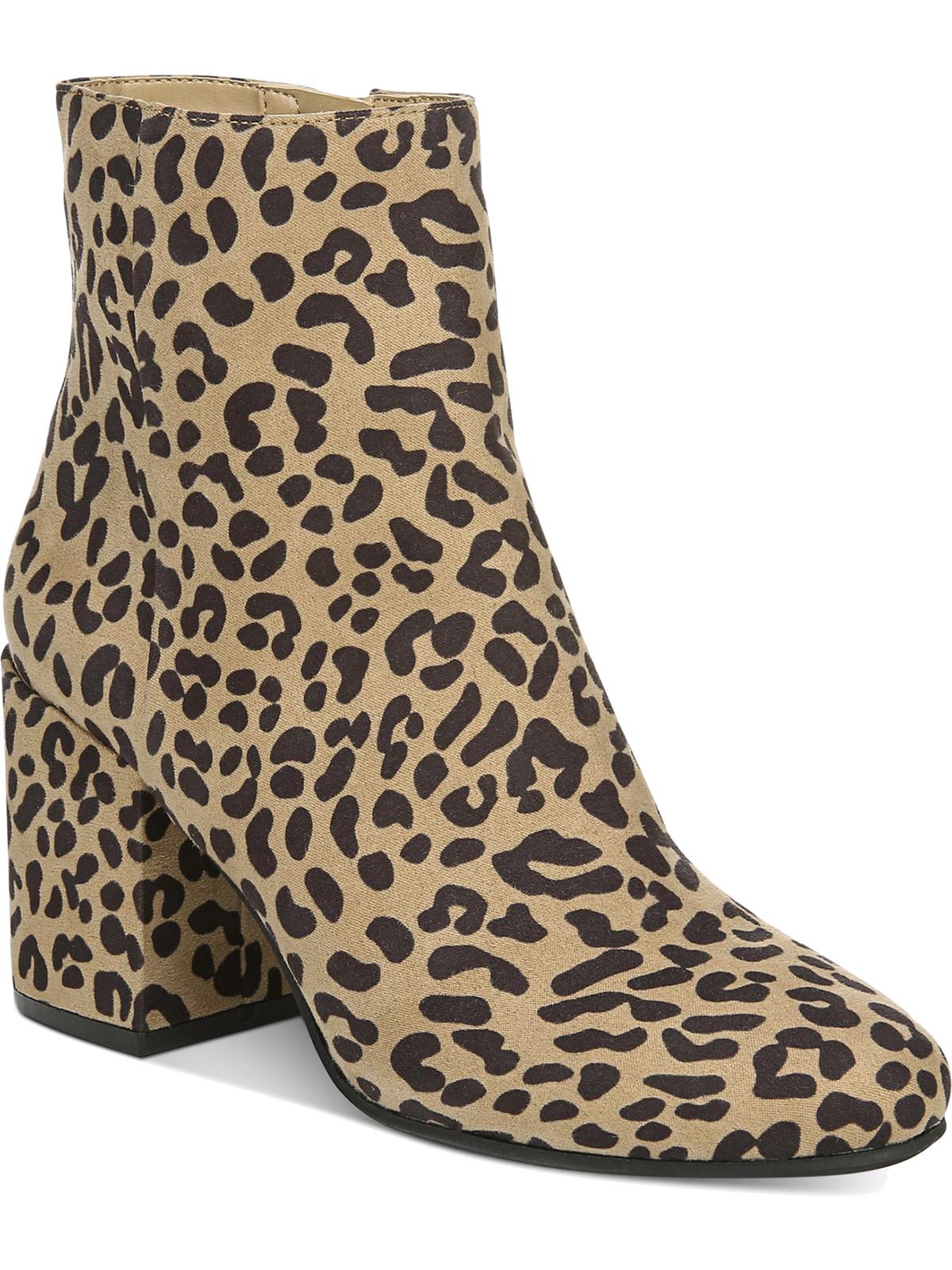 Bar III Women's Leopard Print Comfort Cushioned Gatlin Almond Toe Block Heel Zip up Dress Booties Brown Size 9.5 M