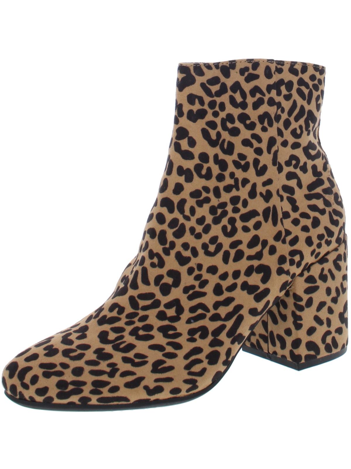 Bar III Women's Leopard Print Comfort Cushioned Gatlin Almond Toe Block Heel Zip up Dress Booties Brown Size 9.5 M