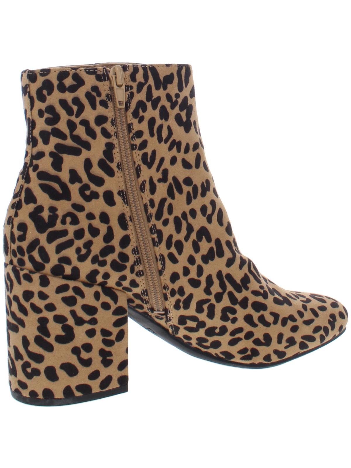 Bar III Women's Leopard Print Comfort Cushioned Gatlin Almond Toe Block Heel Zip up Dress Booties Brown Size 9.5 M