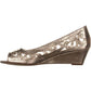 Charter Club Women's Cassiaa Peep Toe Wedge Bejeweled Heels Platino Shoes Gold Size -8M