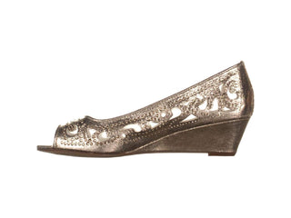Charter Club Women's Cassiaa Peep Toe Wedge Bejeweled Heels Platino Shoes Gold Size -8M