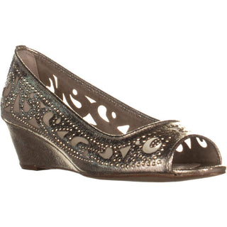 Charter Club Women's Cassiaa Peep Toe Wedge Bejeweled Heels Platino Shoes Gold Size -8M