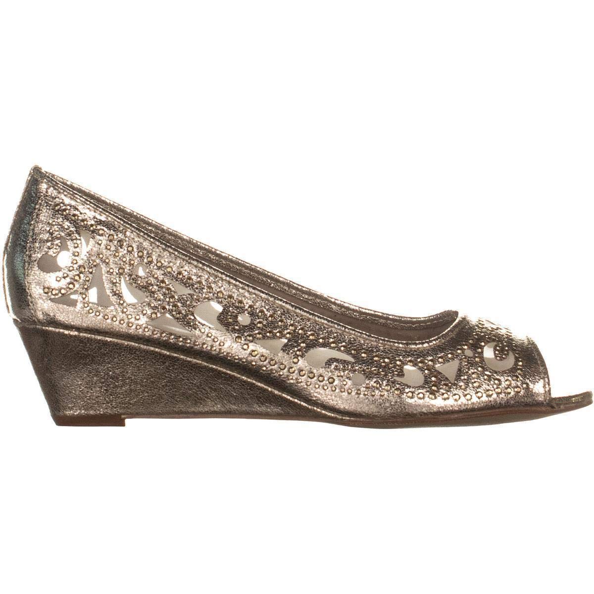 Charter Club Women's Cassiaa Peep Toe Wedge Bejeweled Heels Platino Shoes Gold Size -8M