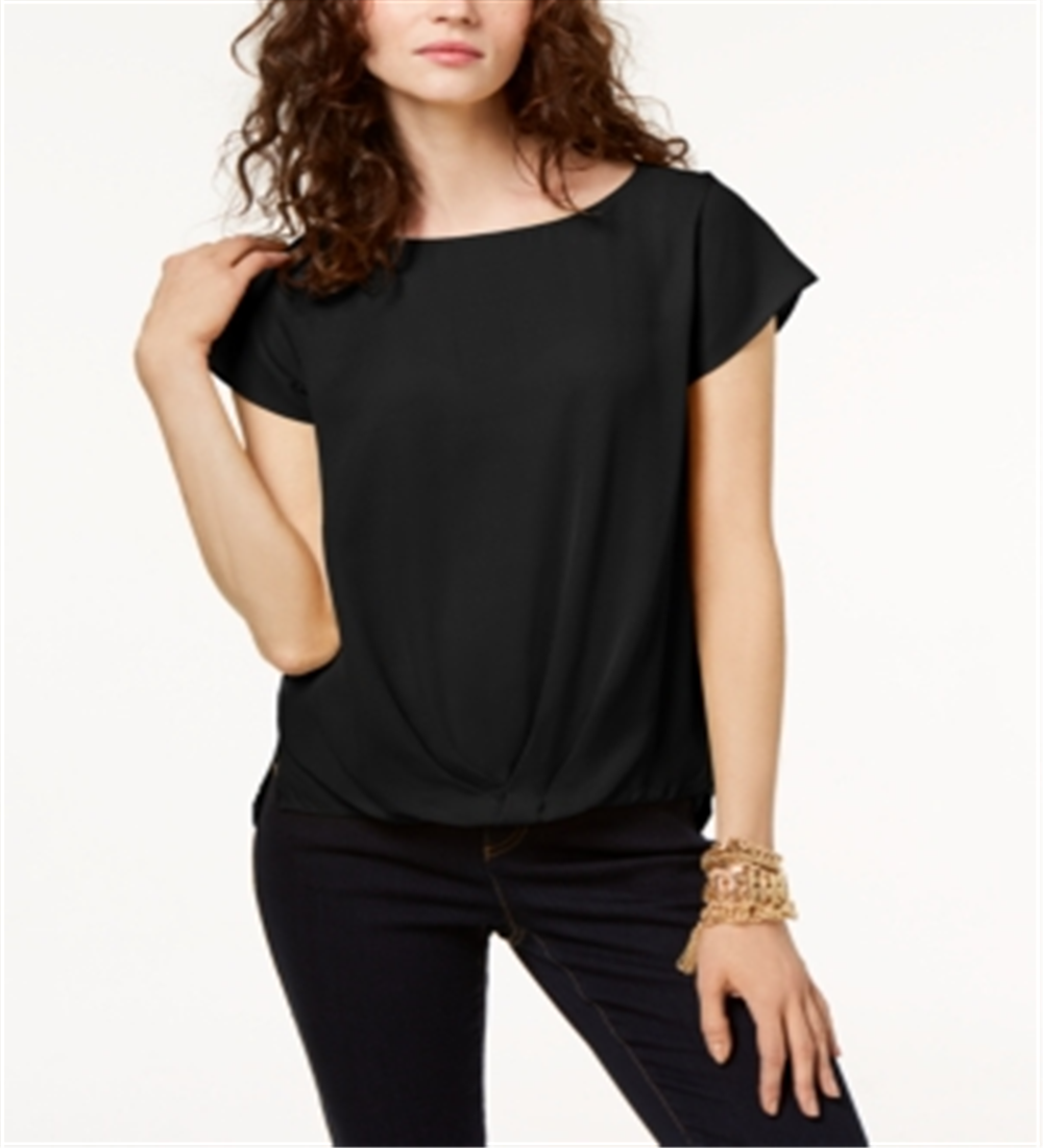 INC International Concepts Women's Draped Hem Top Black Size Petite