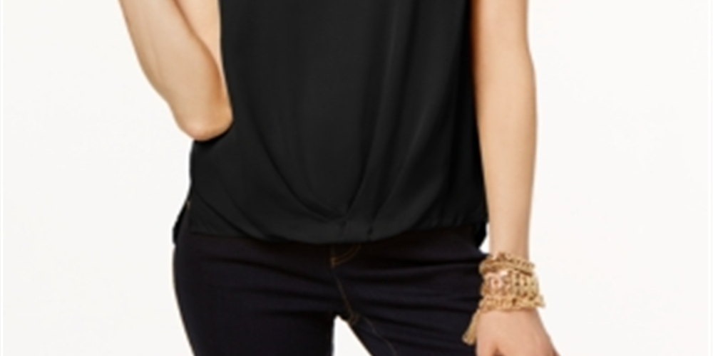 INC International Concepts Women's Draped Hem Top Black Size Petite