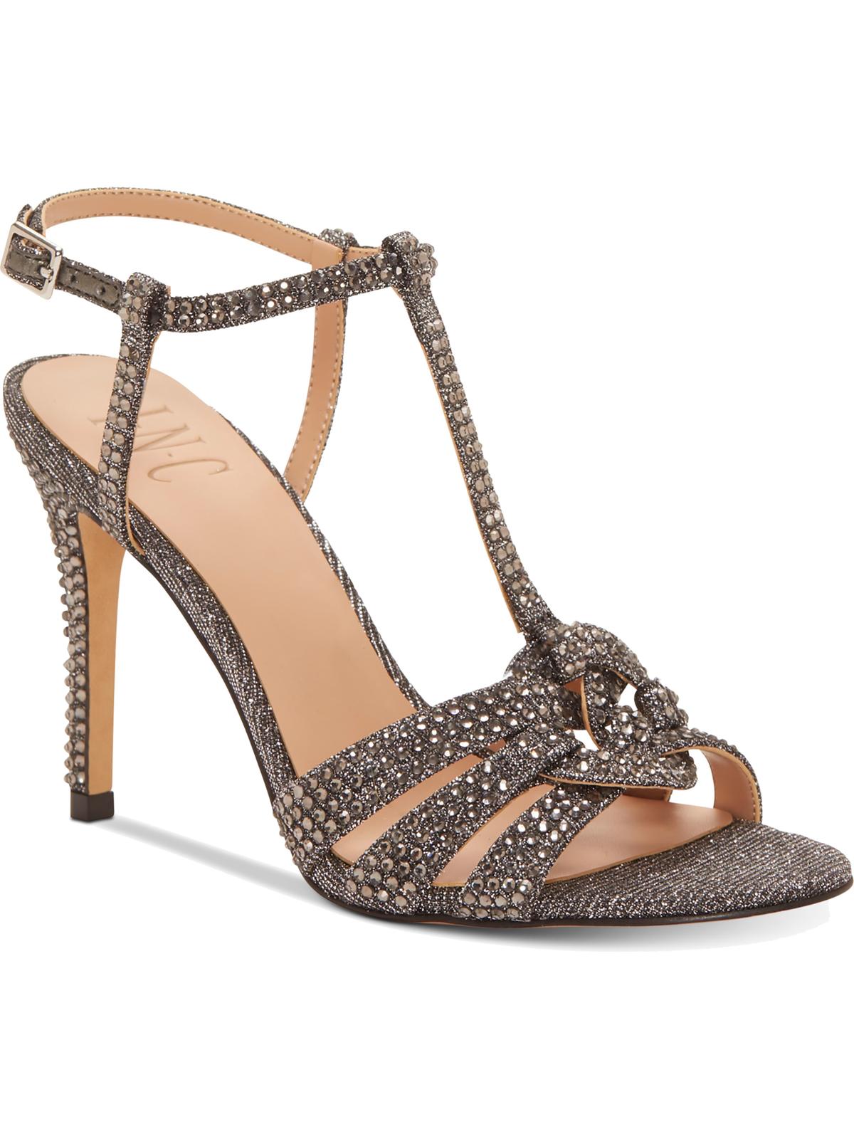 INC International Concepts Women's Rowyn T-Strap Glitter Evening Sandals Gray Size 7 M
