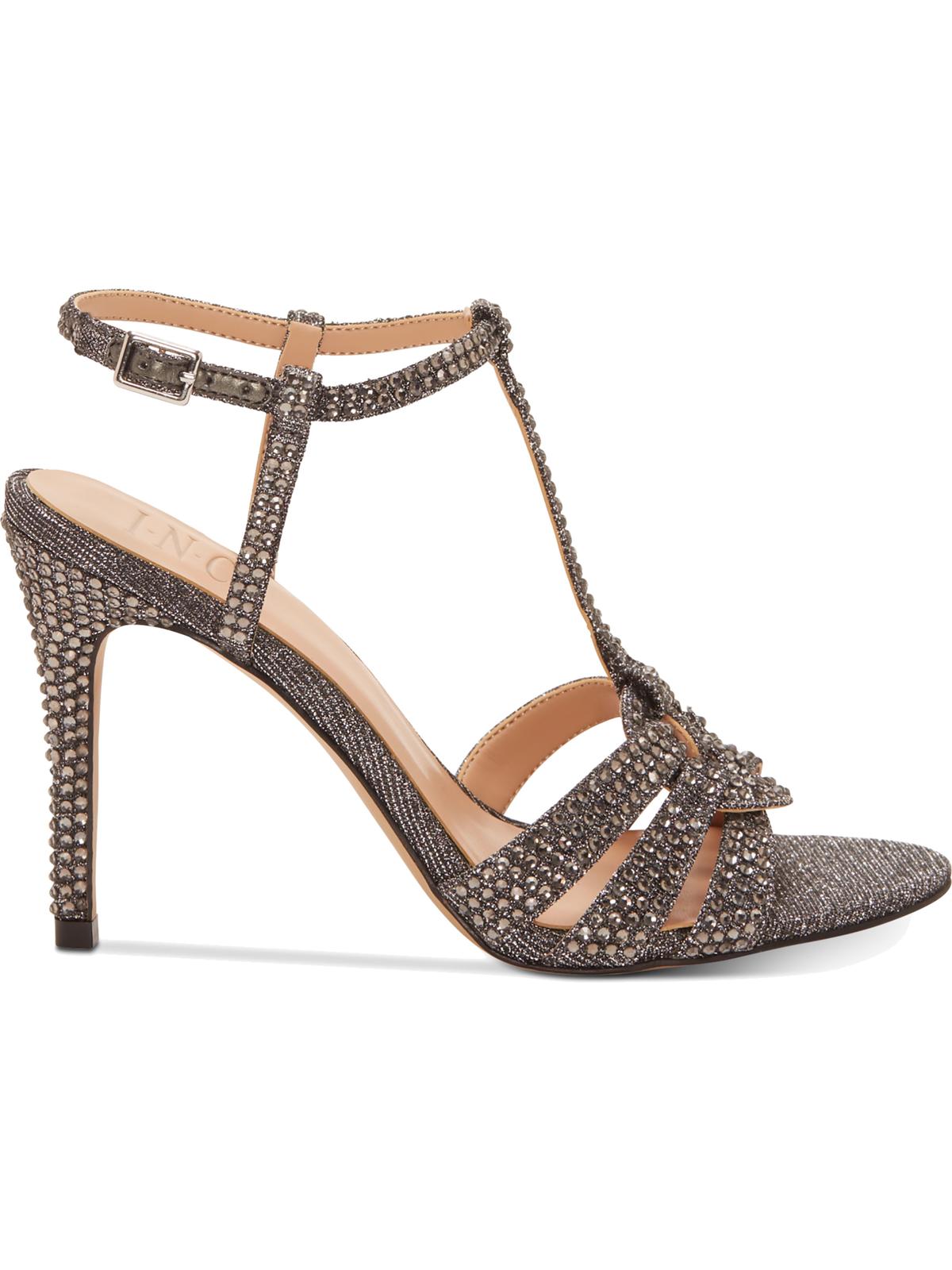 INC International Concepts Women's Rowyn T-Strap Glitter Evening Sandals Gray Size 7 M