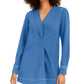 Alfani Women's  Solid Long Sleeve V Neck Tunic Top  Blue Size XL