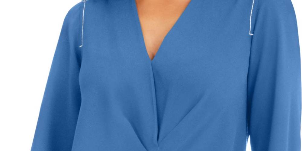 Alfani Women's  Solid Long Sleeve V Neck Tunic Top  Blue Size XL