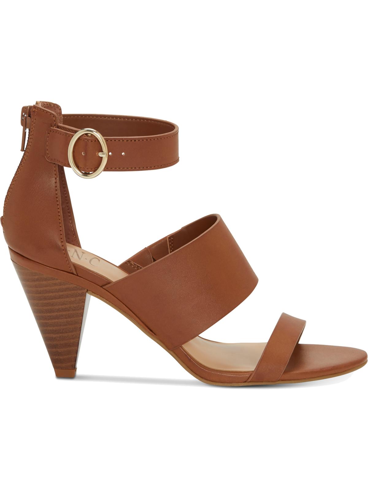 INC Women's Memory Foam Sock Strappy Bold Buckle Adjustable Strap Cushioned Gavi Almond Toe Cone Heel Zip-up Dress Sandals Brown Size 9 M