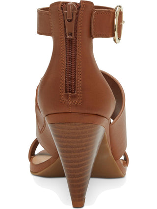 INC Women's Memory Foam Sock Strappy Bold Buckle Adjustable Strap Cushioned Gavi Almond Toe Cone Heel Zip-up Dress Sandals Brown Size 9 M