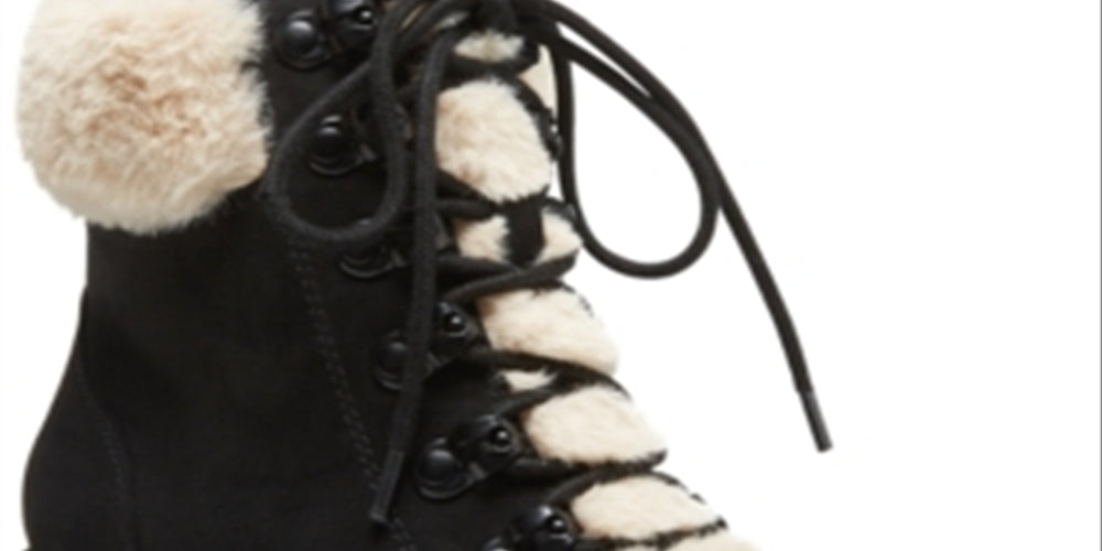 Madden Girl Women's Hidde Lace up Fur Boot Black Size 9 M