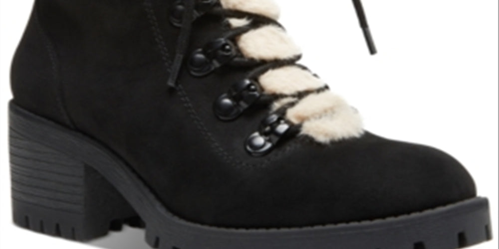 Madden Girl Women's Hidde Lace up Fur Boot Black Size 9 M