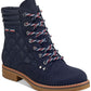 Tommy Hilfiger Women's 0.5 Platform Quilted Zipper Accent Onella Round Toe Block Heel Lace up Booties Blue Size 5.5 M