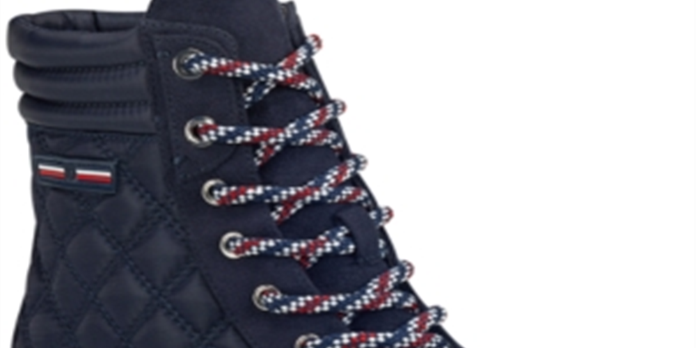 Tommy Hilfiger Women's 0.5 Platform Quilted Zipper Accent Onella Round Toe Block Heel Lace up Booties Blue Size 5.5 M