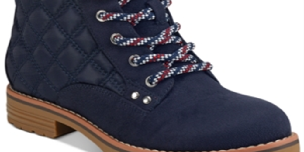 Tommy Hilfiger Women's 0.5 Platform Quilted Zipper Accent Onella Round Toe Block Heel Lace up Booties Blue Size 5.5 M