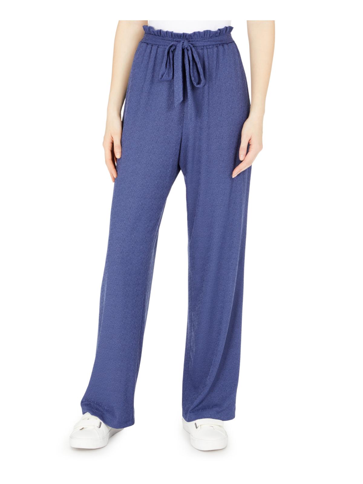 BCX Women's Paperbag Pants Textured Belted Denim  Blue Size Large