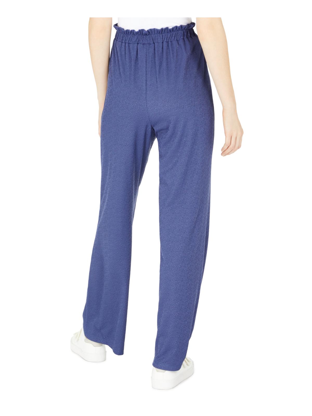 BCX Women's Paperbag Pants Textured Belted Denim  Blue Size Large