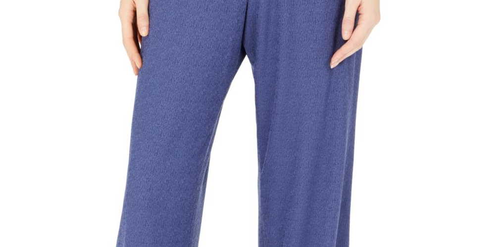 BCX Women's Paperbag Pants Textured Belted Denim  Blue Size Large