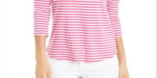 Charter Club Women's Supima Cotton Striped Top Pink Size Small
