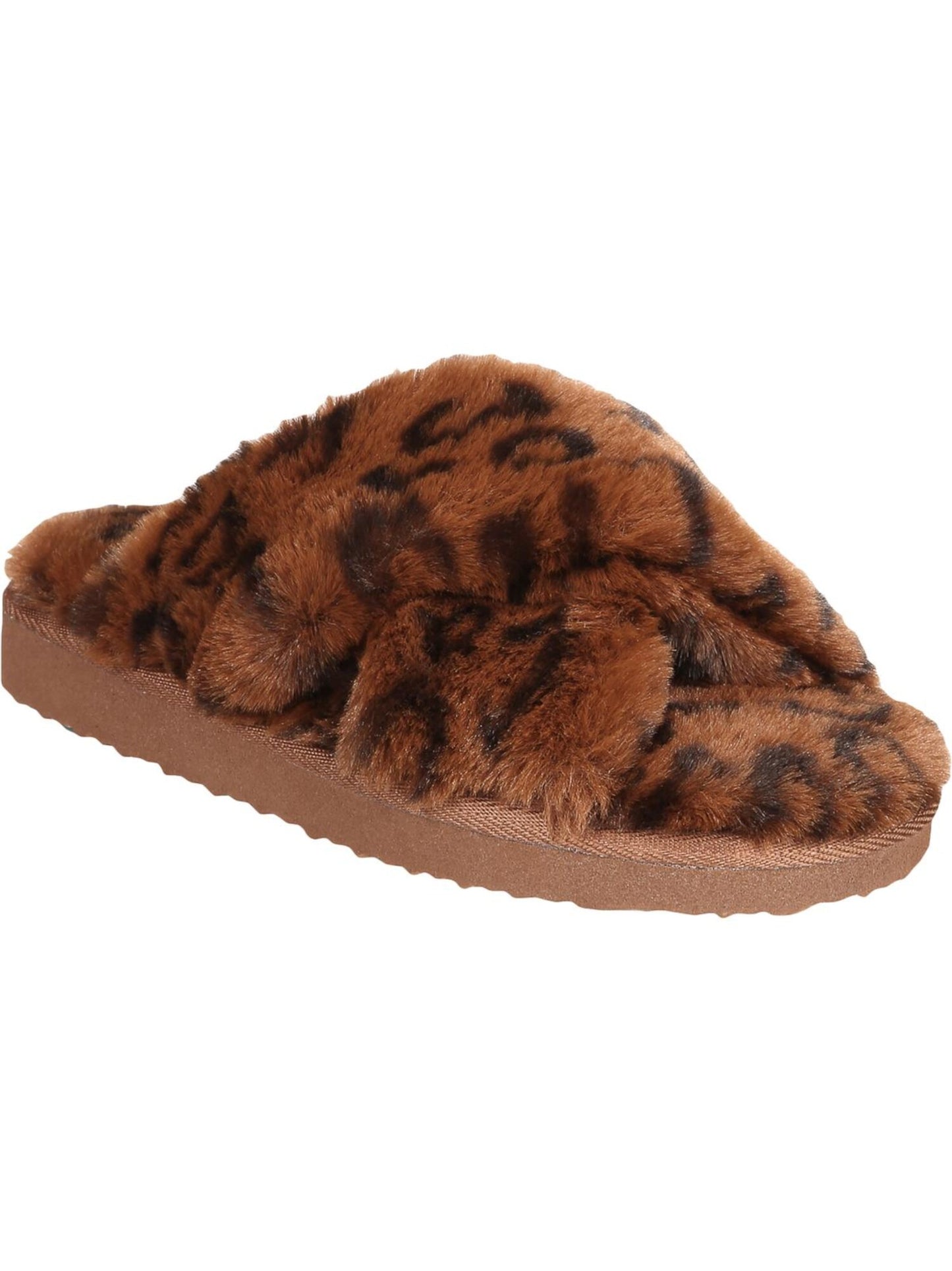 INC International Concepts Women's Animal Print 0.5 Platform Fur Trim Yayla Round Toe Platform Slip on Slippers Brown Size 5 M