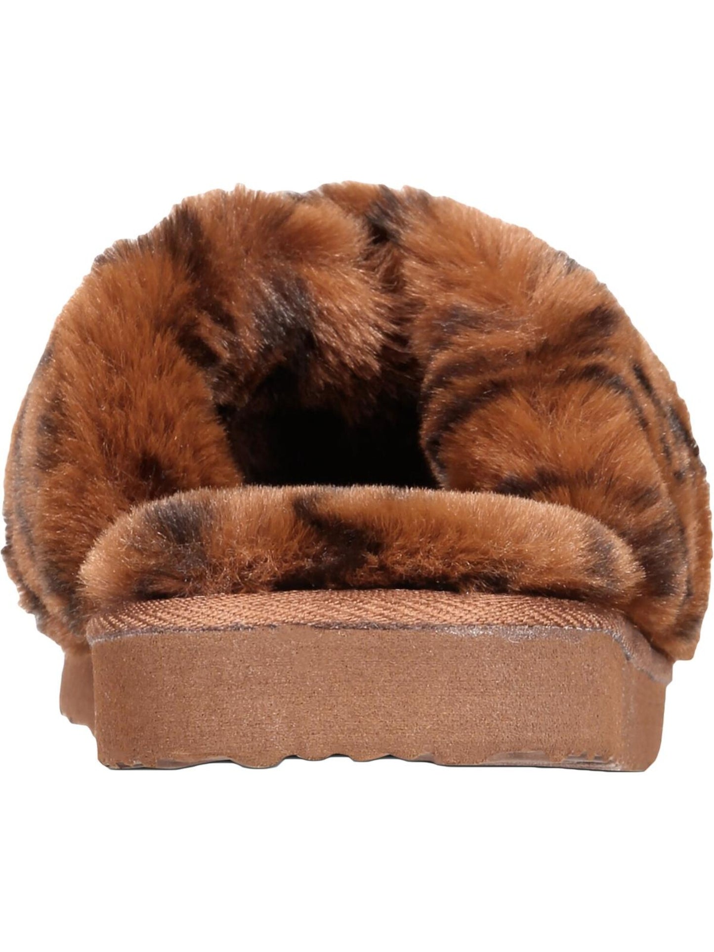INC International Concepts Women's Animal Print 0.5 Platform Fur Trim Yayla Round Toe Platform Slip on Slippers Brown Size 5 M