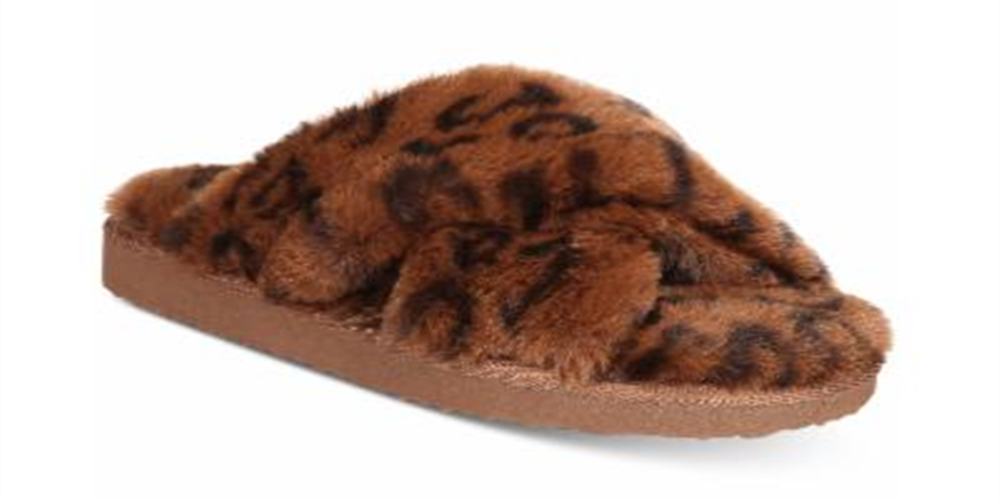 INC International Concepts Women's Animal Print 0.5 Platform Fur Trim Yayla Round Toe Platform Slip on Slippers Brown Size 5 M
