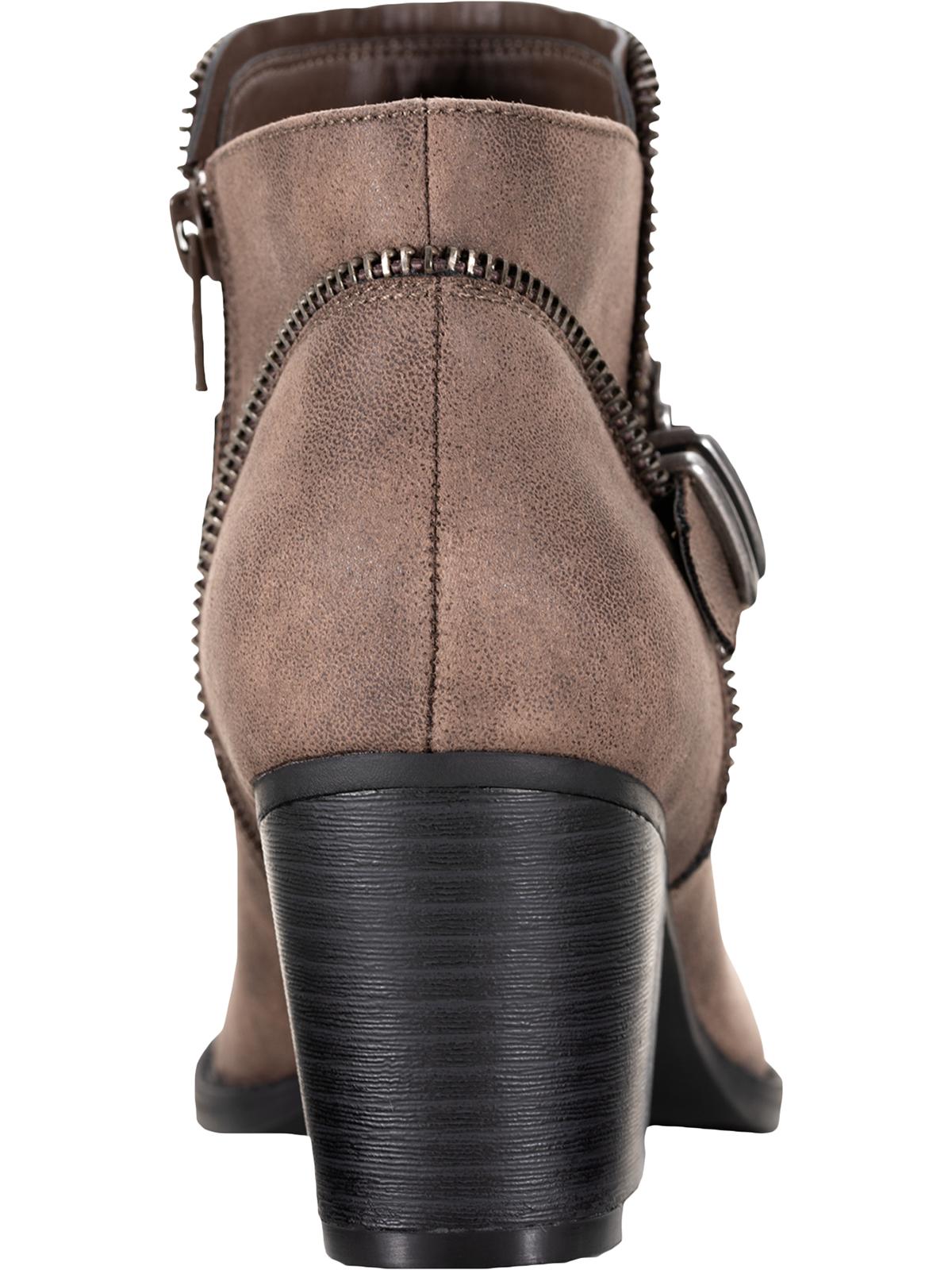 American Rag Women's Zipper Trim Buckle Accent Comfort Milly Round Toe Block Heel Zip up Booties Brown Size 10 M