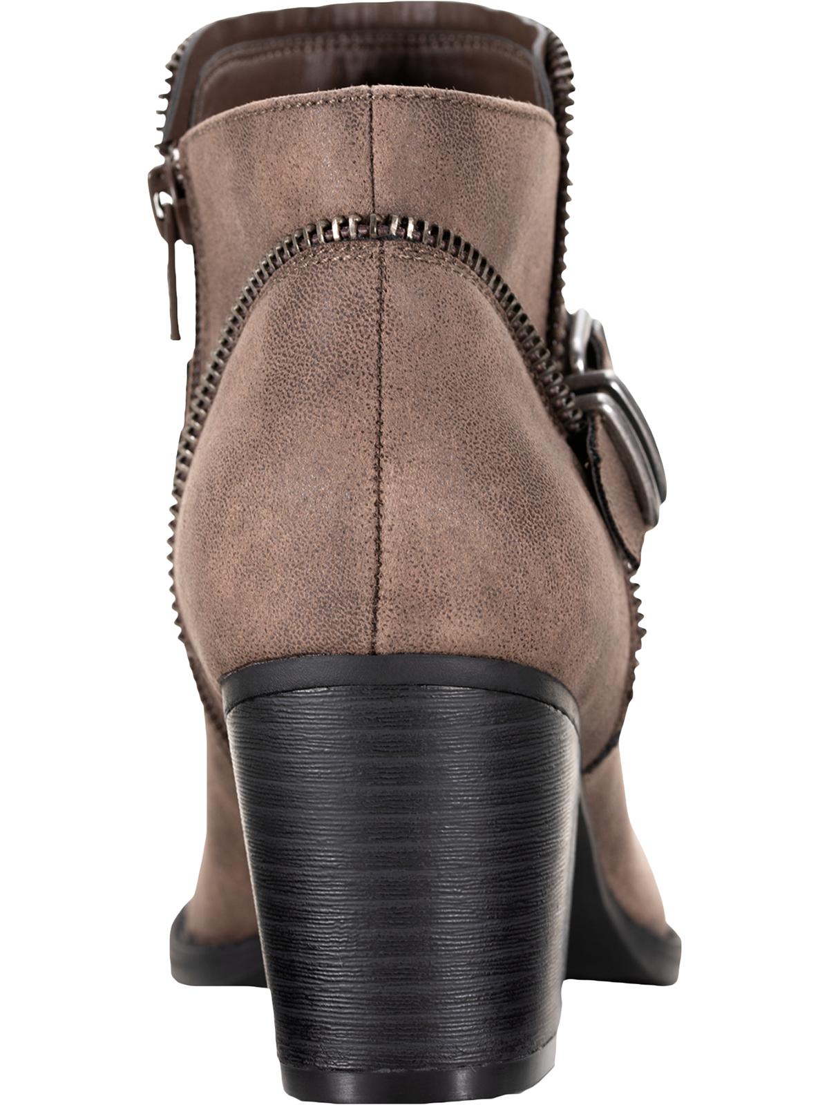 American Rag Women's Zipper Trim Buckle Accent Comfort Milly Round Toe Block Heel Zip up Booties Brown Size 10 M