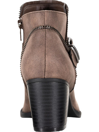 American Rag Women's Zipper Trim Buckle Accent Comfort Milly Round Toe Block Heel Zip up Booties Brown Size 10 M