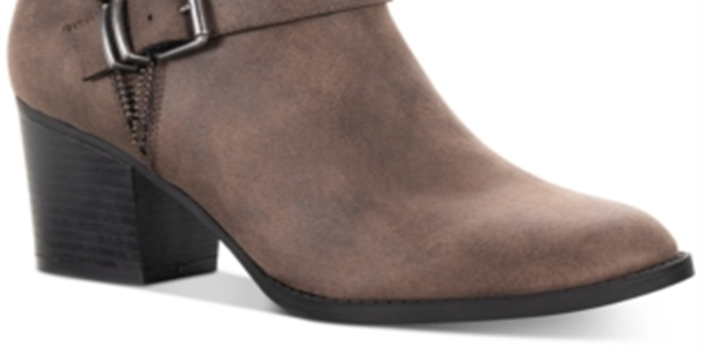 American Rag Women's Zipper Trim Buckle Accent Comfort Milly Round Toe Block Heel Zip up Booties Brown Size 10 M